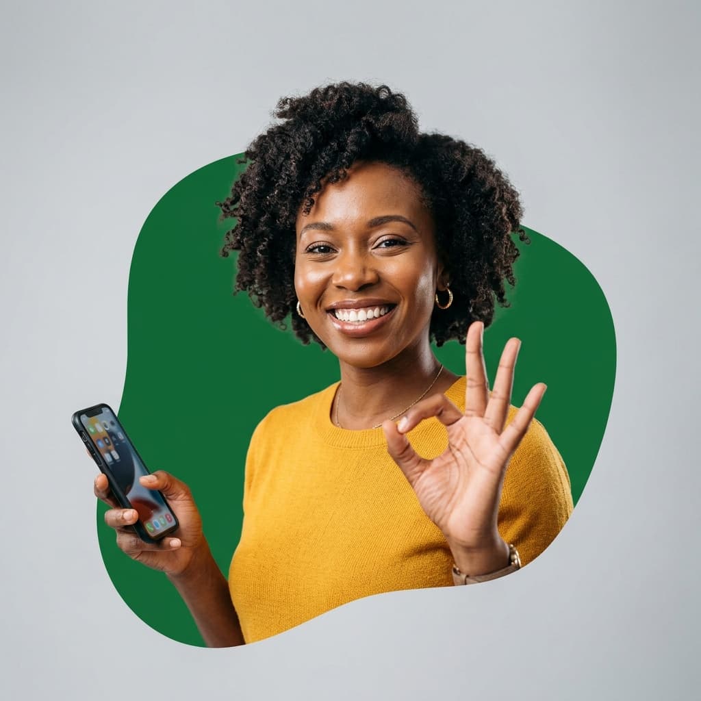 Smiling woman on smartphone