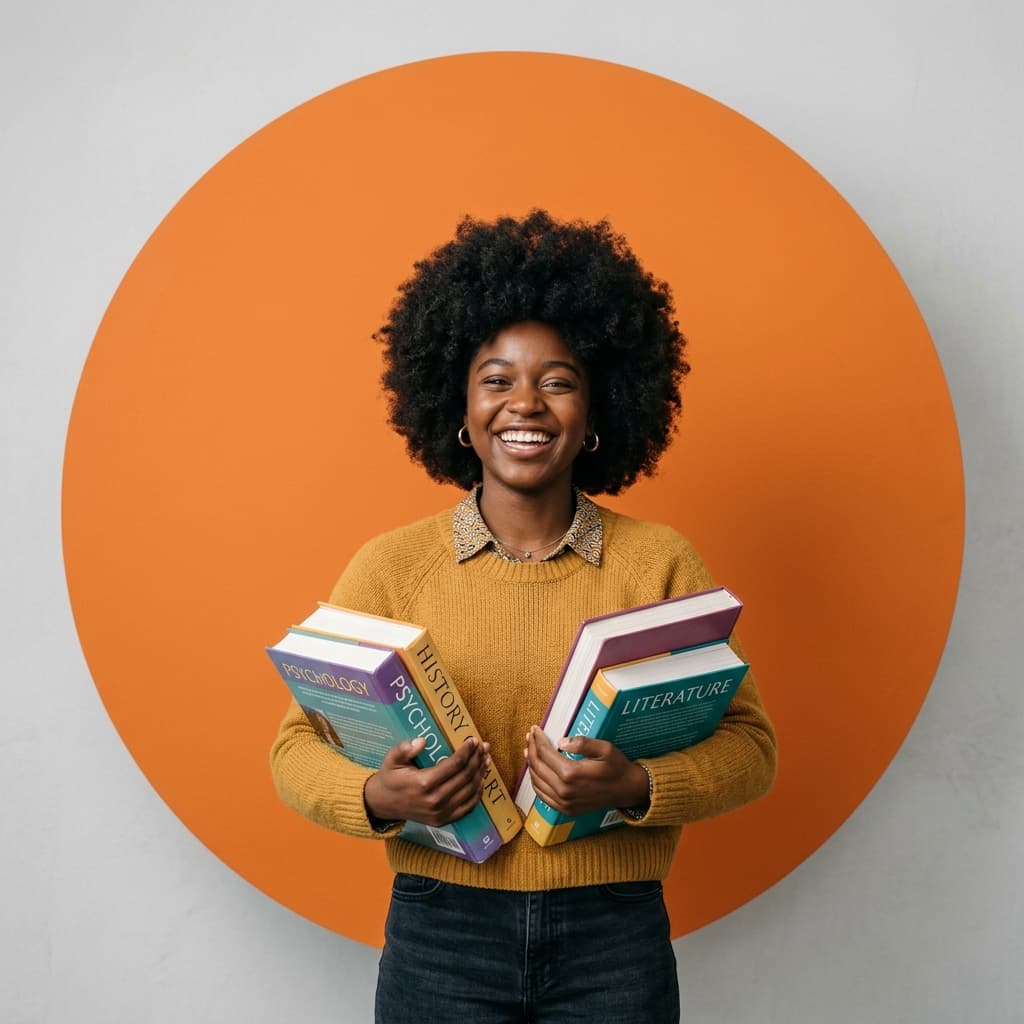 Happy student holding books